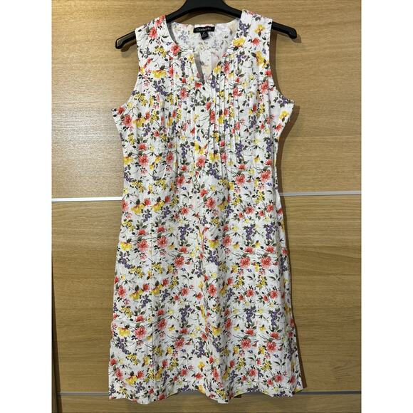 Chadwicks Linen Floral Garden Pintuck Pleating Sleeveless Dress Women’s Size MT - Picture 1 of 7